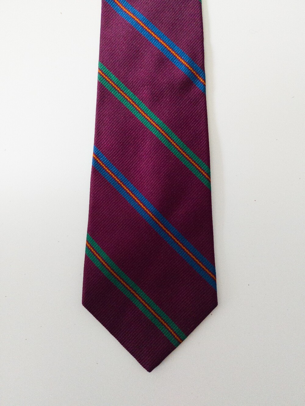 Harry Rosen 100% Silk Striped Tie Burgundy Blue Green Orange Classic Formal